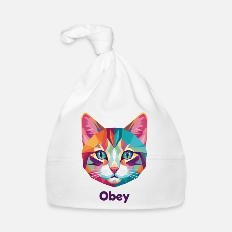Geometric Cat Head with Obey Text Organic Baby Cap