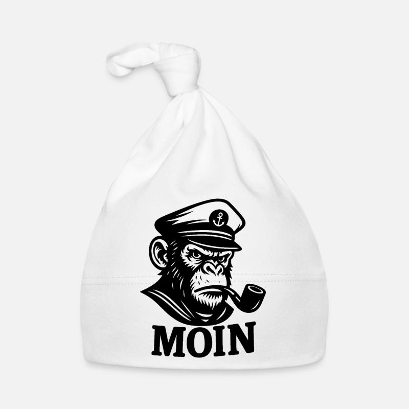 Capitaine Singe avec sifflet MOIN Design - Bonnet bio Bébé - blanc