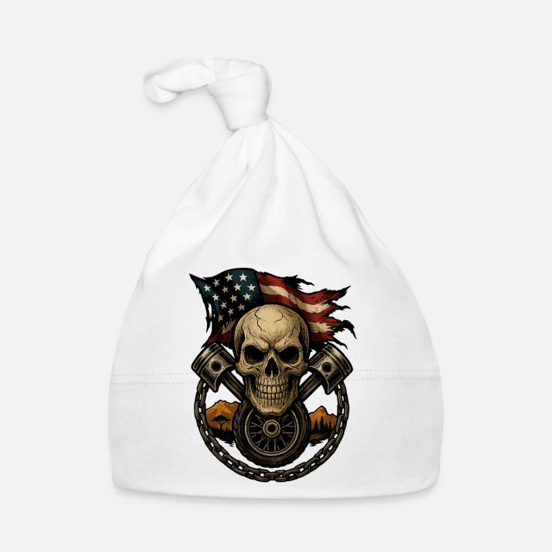Crâne Patriotique avec Piston et Drapeau US Bonnet bio Bébé