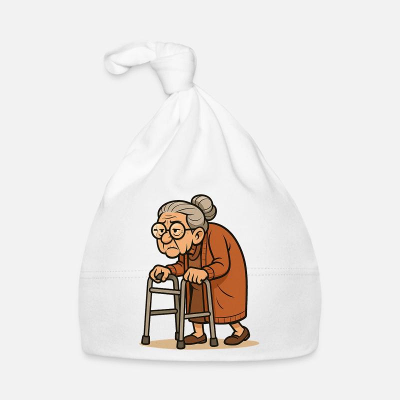 Humorvolle Seniorin mit Rollator Illustration Baby Bio-Mütze