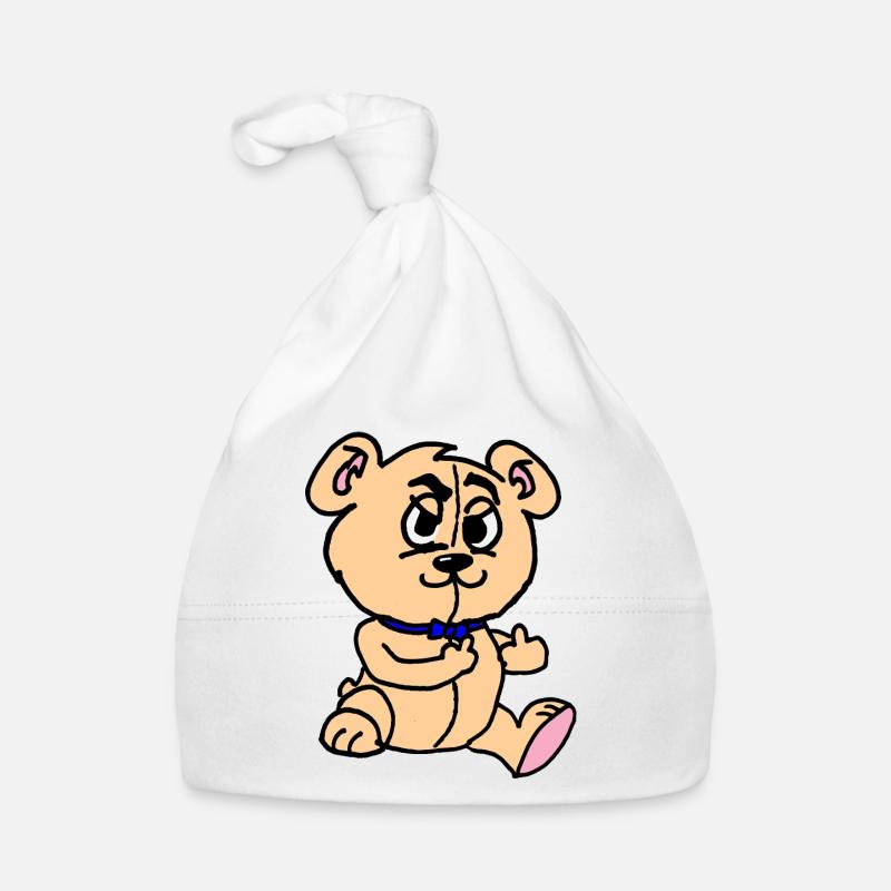 Chiot mignon avec collier bleu - Bonnet bio Bébé - blanc