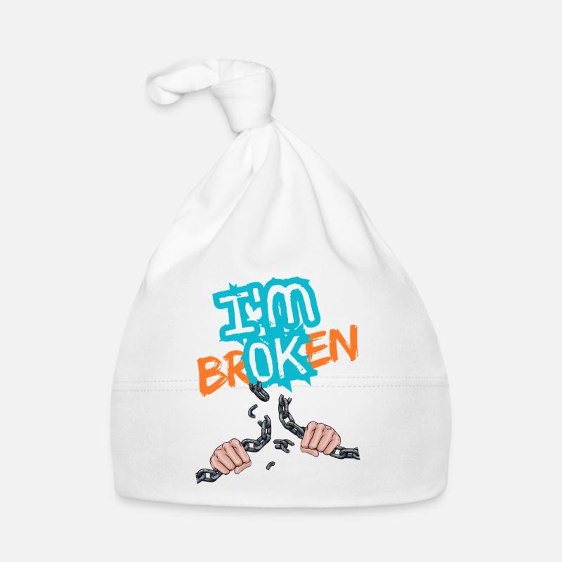 Hände, die eine Kette mit einer Inschrift zerbrechen Baby Bio-Mütze