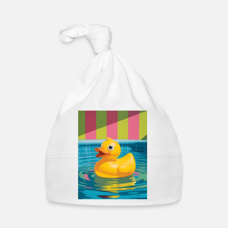 Colorful rubber duck in the pool Organic Baby Cap