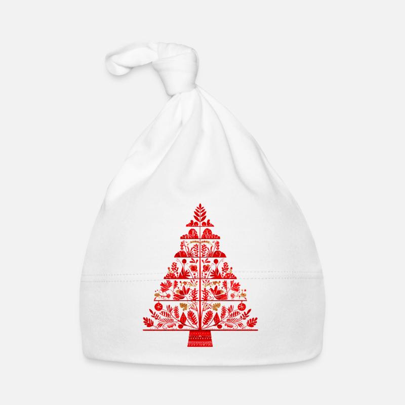 Abstract Christmas Tree Red – Boho Folk Art Organic Baby Cap