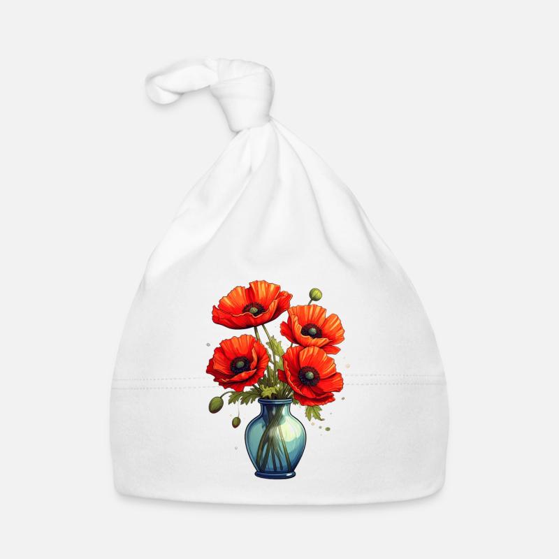 Vase mit Mohnblumen Baby Bio-Mütze