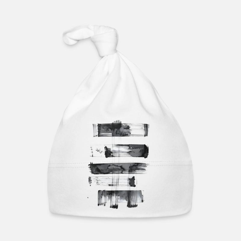 Coups de pinceau noir et blanc - Bonnet bio Bébé - blanc