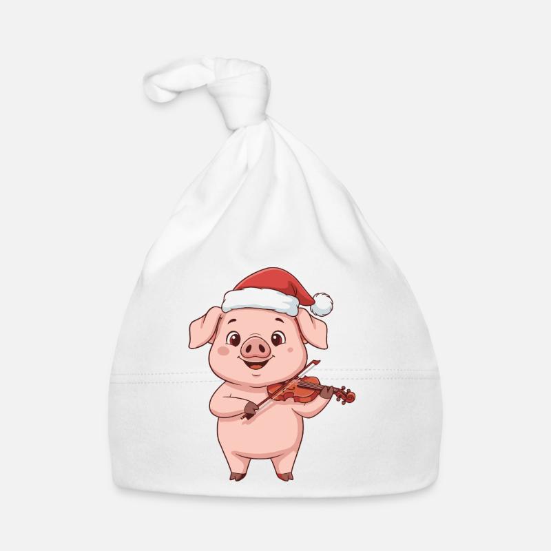 Animaux de ferme de cochons de Noël jouant du violon Bonnet bio Bébé