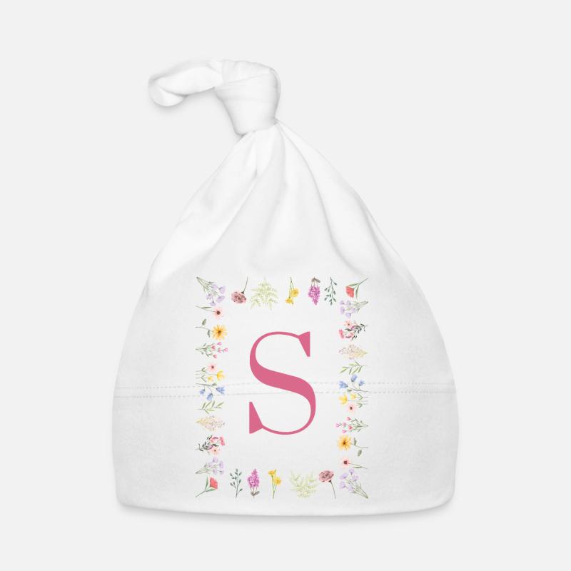 Monogramme floral initial S Bonnet bio Bébé