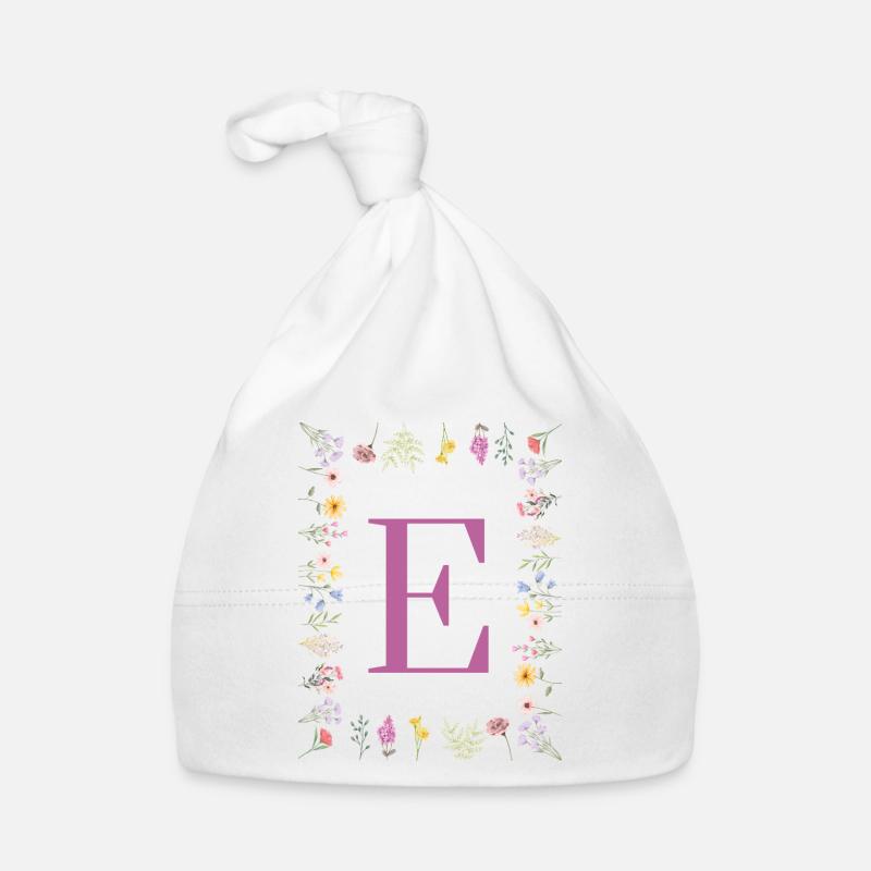 Monogram E with spring blossoms - Organic Baby Cap - white