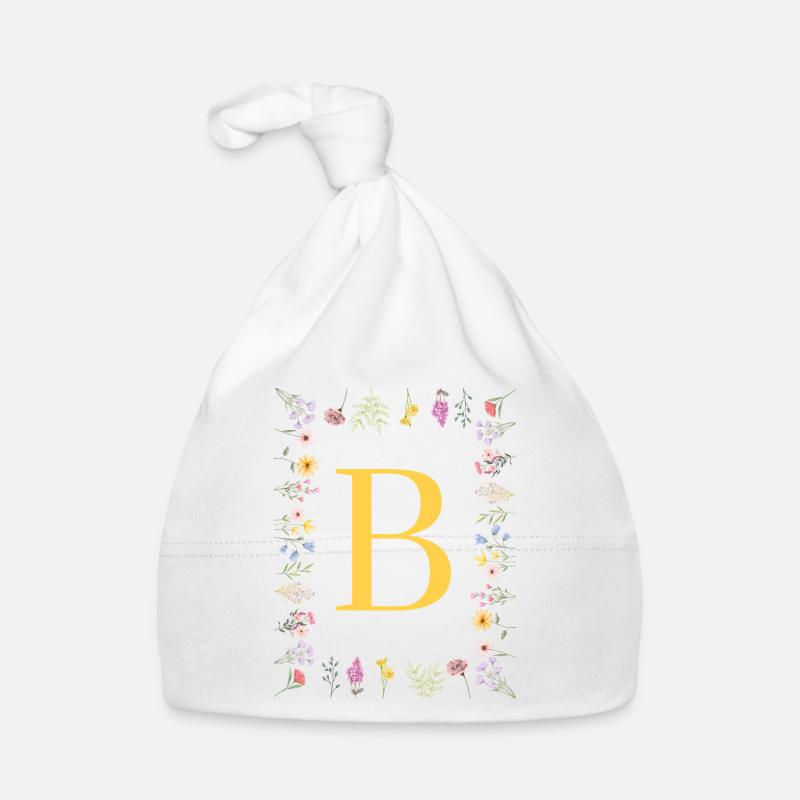 Initiales florales « B », monogramme de lettres Bonnet bio Bébé