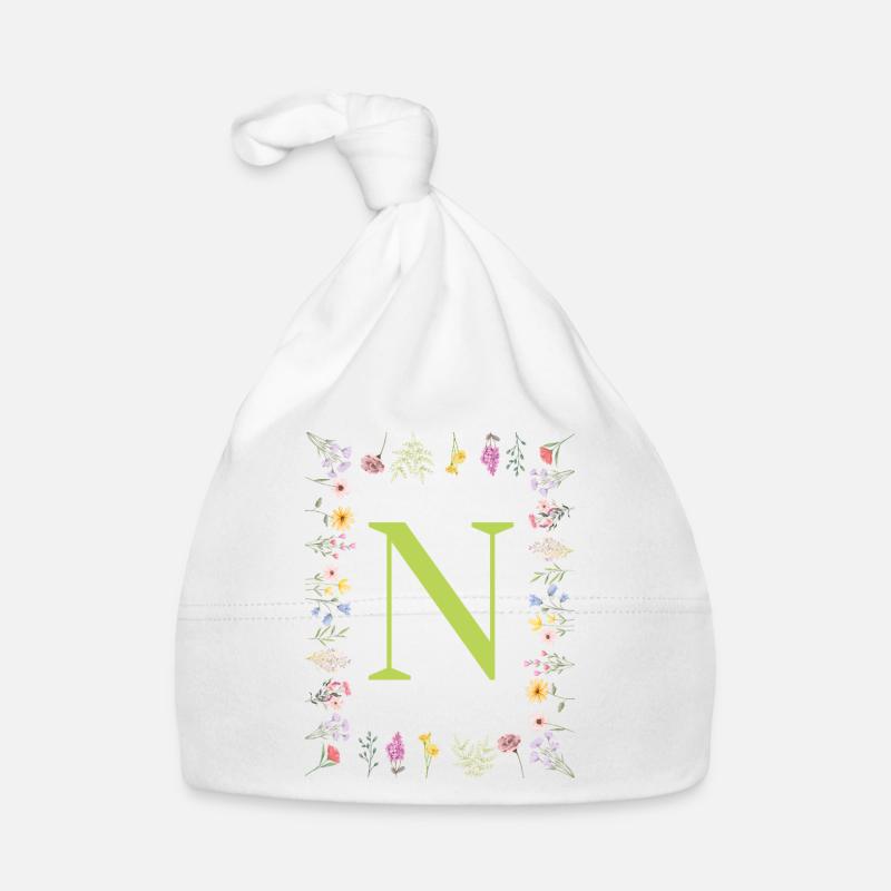 Initiales florales « N », Lettres monogrammes Bonnet bio Bébé