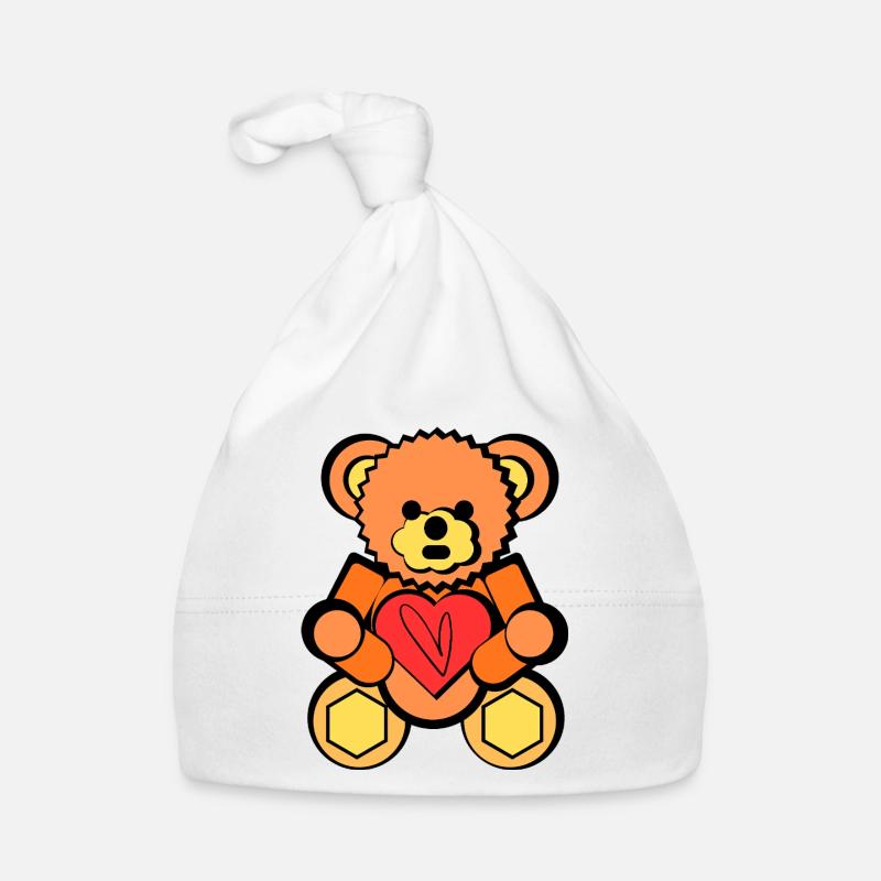 Ours avec art de bloc de cœur - Bonnet bio Bébé - blanc