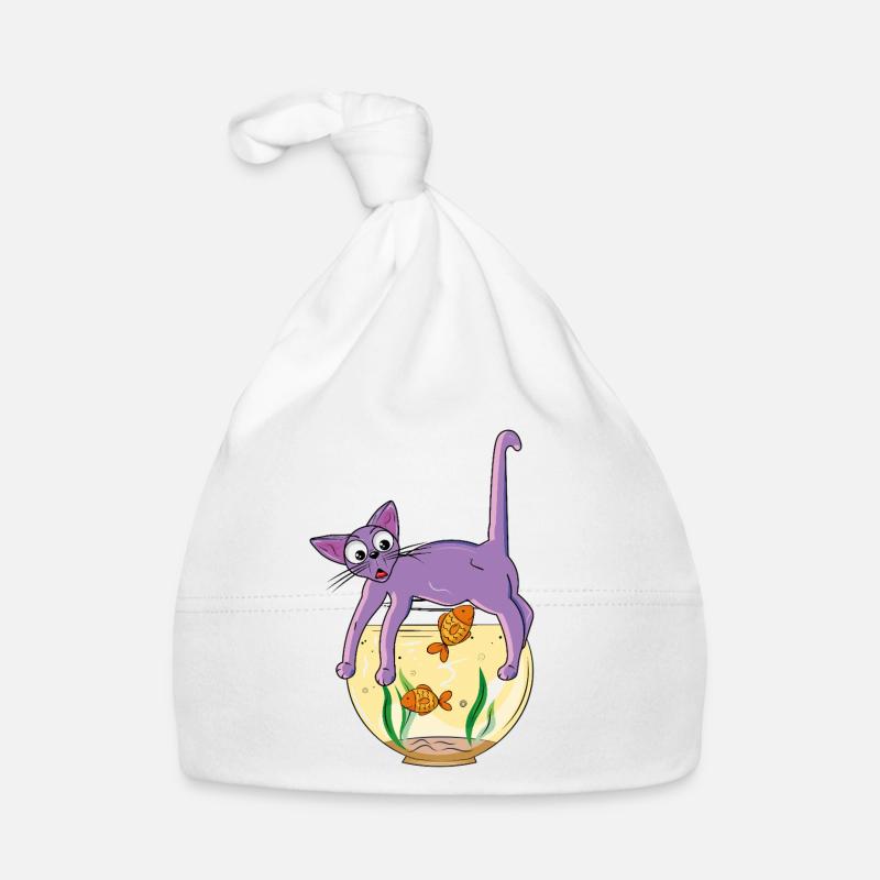 Chat violet sur le bocal à poissons Bonnet bio Bébé