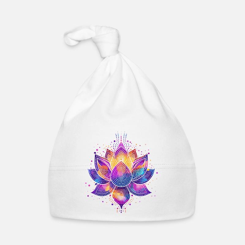 Fleur de lotus - symbole de sérénité et de beauté - Bonnet bio Bébé - blanc
