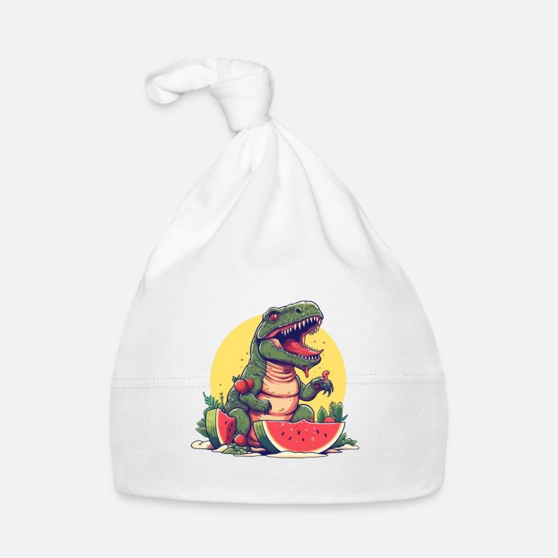 Dino T-Rex au melon et fraise - Sunset Design - Bonnet bio Bébé - blanc
