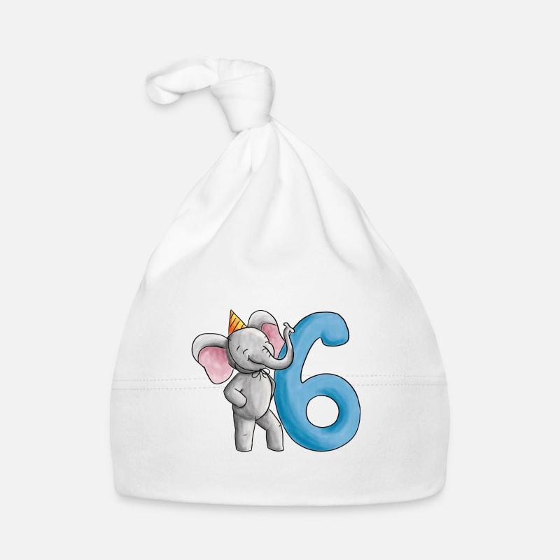 6th Birthday Elephant Organic Baby Cap