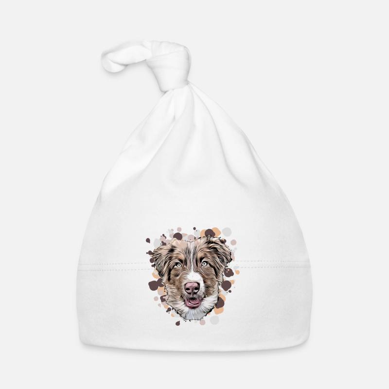 Tête de chien de berger australien en style cartoon - Bonnet bio Bébé - blanc