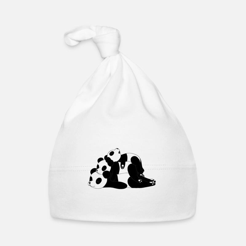 Panda Bear Trio Sleeping - Organic Baby Cap - white