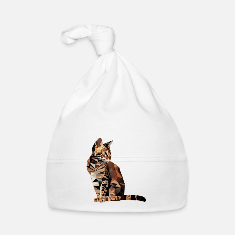 Chat du Bengale dans le style polygonal - Géométrique - Bonnet bio Bébé - blanc