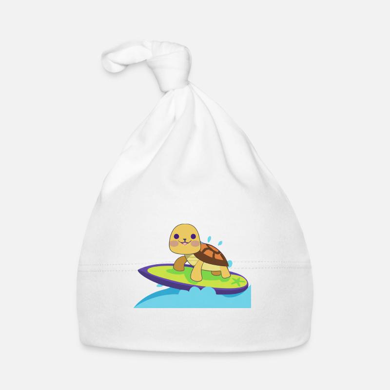 Kawaii Turtle Surfer - Mignon design de plage Bonnet bio Bébé