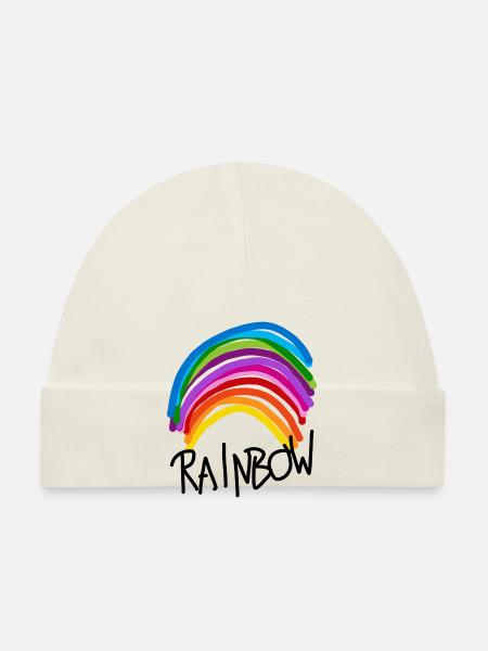 arc en ciel - Bonnet bio Bébé - blanc - Devant