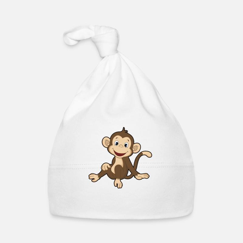 Petit singe est assis - Bonnet bio Bébé - blanc