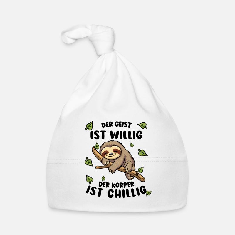 Faultier Lustiger Spruch: Der Geist ist willig Baby Bio-Mütze