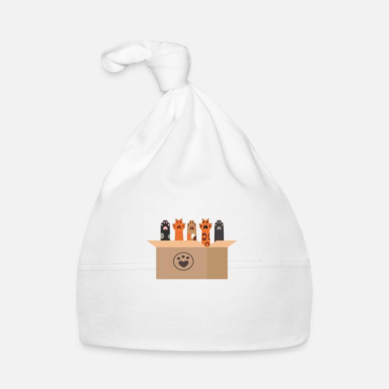 Les chats sont assis dans la boîte. Petits chatons - Bonnet bio Bébé - blanc