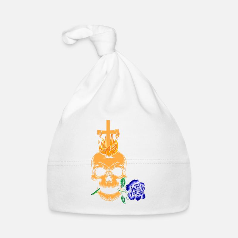 Squelette de Rose bleu gothique vintage - Bonnet bio Bébé - blanc