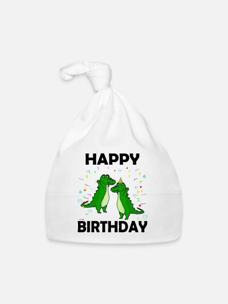 Happy Birthday Aligator - Organic Baby Cap - white - Front