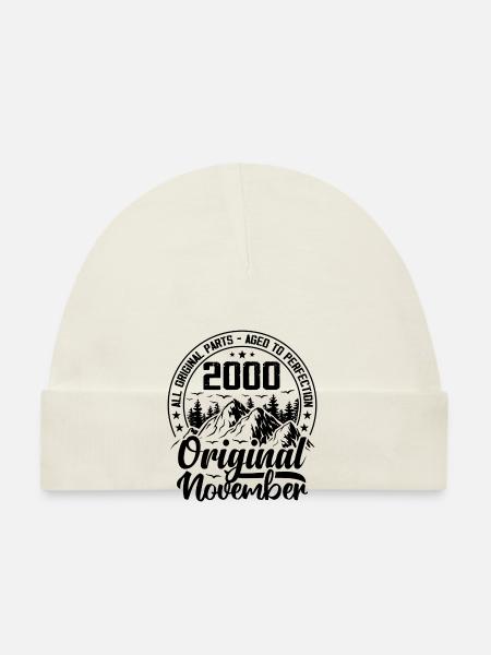 2000 November Original 24 Year Anniversary Gift - Organic Baby Cap - white - Front