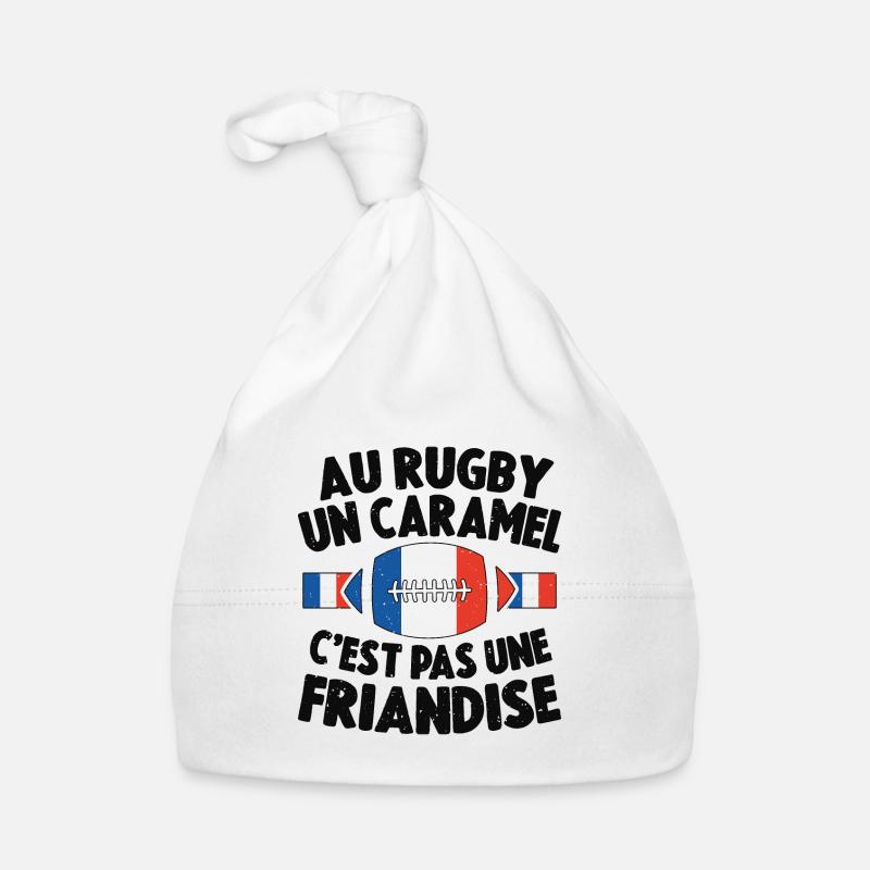 Au Rugby Un Caramel C'est Pas Une Friandise - Bonnet bio Bébé - blanc