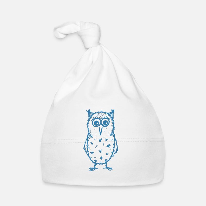 Eule Max blau - Baby Bio-Mütze - Weiß