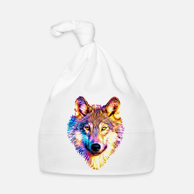 Wolf in Regenbogenflammen Baby Bio-Mütze