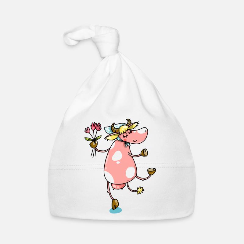 Bauernkuh mit Blumen Süßes Design Baby Bio-Mütze