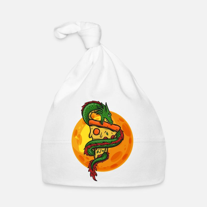 Drache mit Pizza , Mond, Geschenk, Geschenkidee Baby Bio-Mütze