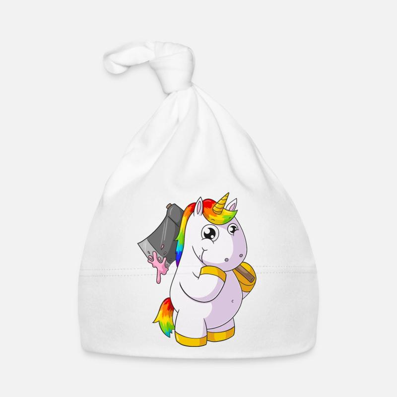 Comic Einhorn mit Axt Baby Bio-Mütze