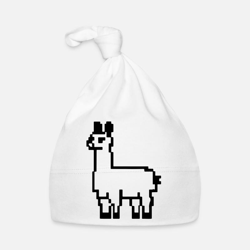 Pixel Alpaka Lama Pixel Kunst Geschenkidee - Baby Bio-Mütze - Weiß