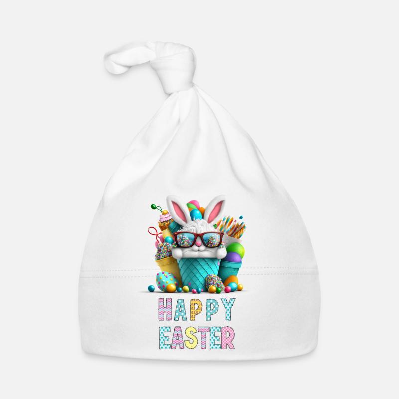 Merry Easter - Happy Easter Bunny - Organic Baby Cap - white