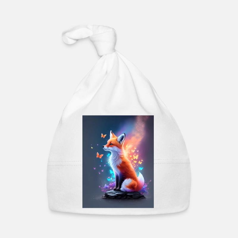 Fantastic Fox with Multicolored Butterflies Organic Baby Cap