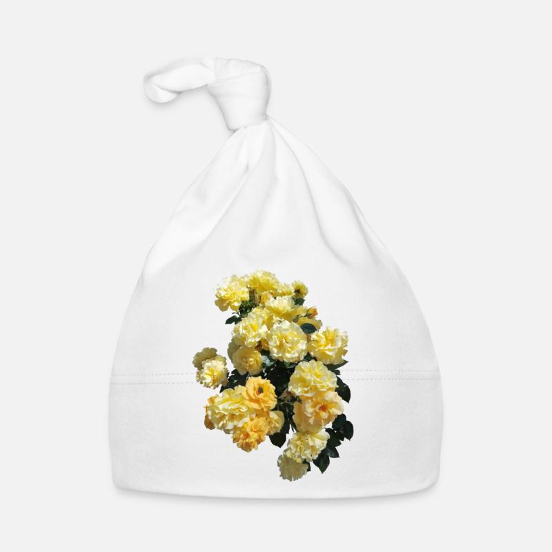 Rosier avec des bourgeons - Bonnet bio Bébé - blanc