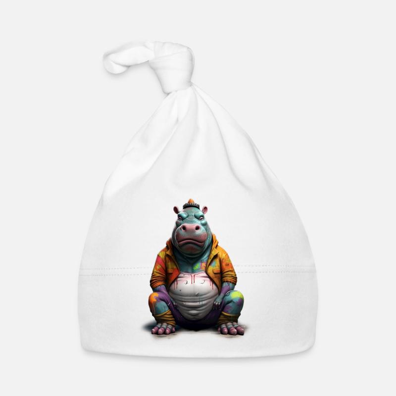 Hippopotame de style de rue | Amateurs d’hippopotames - Bonnet bio Bébé - blanc