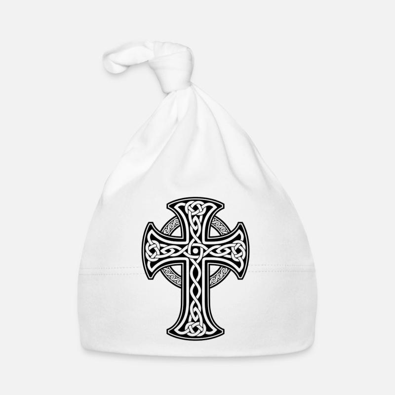 Black Celtic cross with circular braid Organic Baby Cap