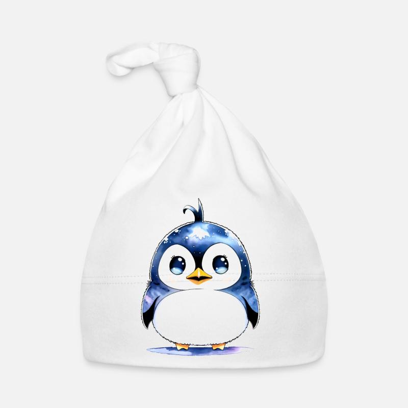 Pingouin collection Kawaii - Bonnet bio Bébé - blanc