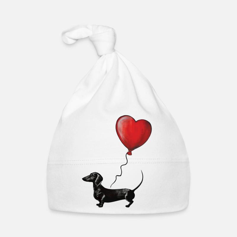 Illustration de teckel ballon de coeur - Bonnet bio Bébé - blanc