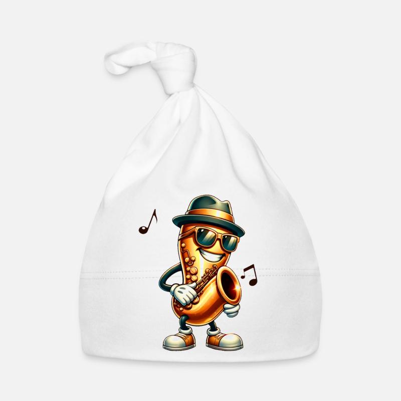 Jazz It ! 🎷 Saxophone cool avec chapeau et abat-jour - Bonnet bio Bébé - blanc