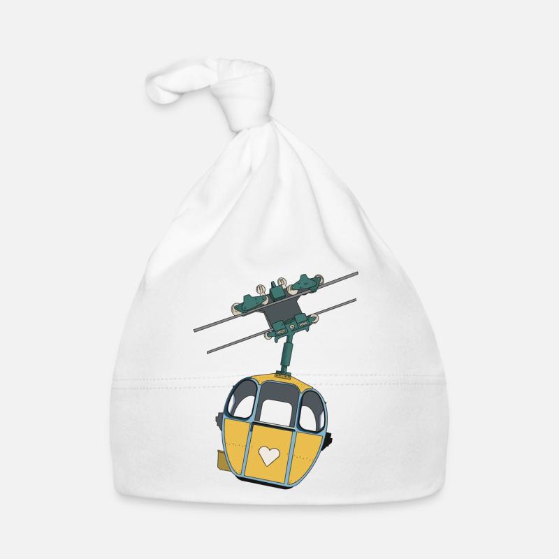 Télécabine - Coeur jaune - Bonnet bio Bébé - blanc