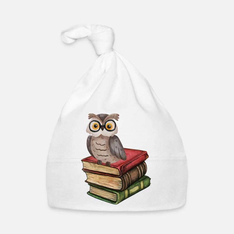 Owl on Books - Book Lover Gift Organic Baby Cap