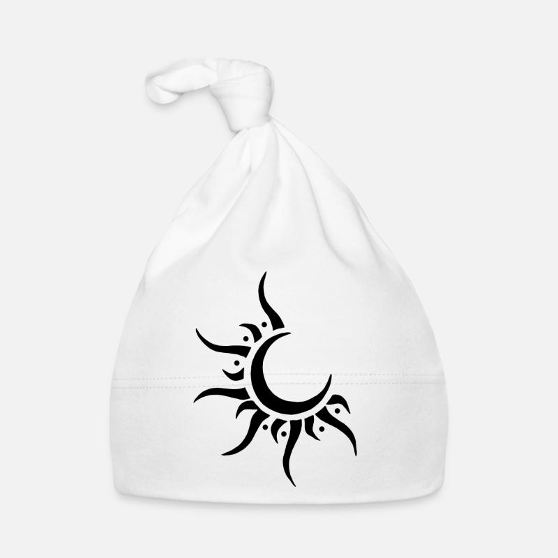 Soleil et lune noir - Bonnet bio Bébé - blanc