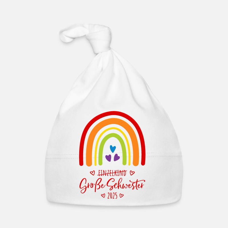 Boho Regenbogen Einzelkind Große Schwester 2025 Baby Bio-Mütze
